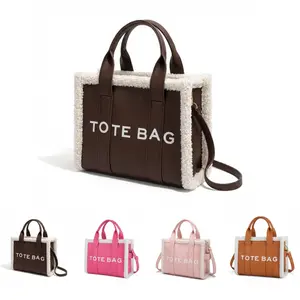 Trendy Women's Letter Tote Bag with Sherpa Trim, Faux Leather Shoulder Handbag for Work and Everyday Use