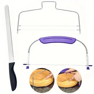 3-Pack Adjustable Cake Leveler Set Double Wire Slicer & Stainless Steel Knife with Plastic Handle for Wedding/ Birthday Cake Layering