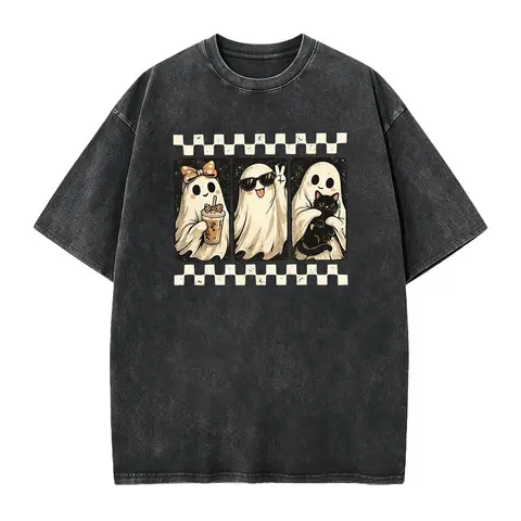 Men's Spooky Theme Short Sleeve Tee - Halloween Black Cat & Ghost Collage Casual Wear, Fall Apparel, Spooky Season Gift