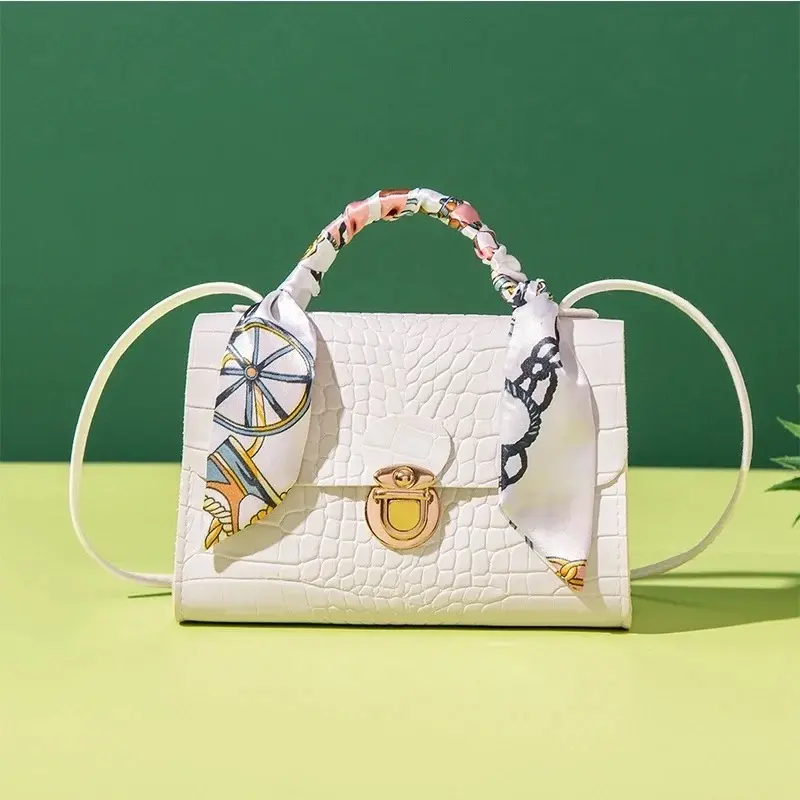 Women's Small PU Leather Handbag with Twilly, Stylish Design, Versatile Use, Lightweight bag