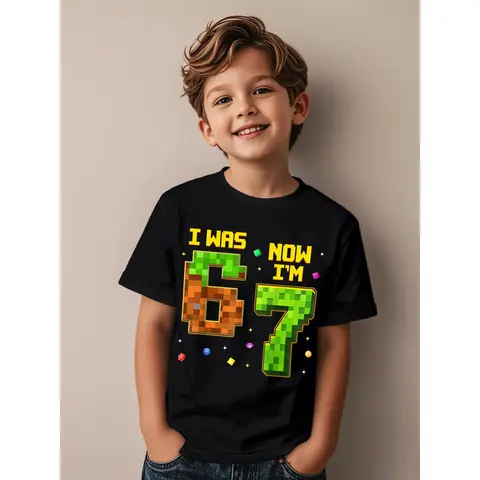 Boys' Fitted 7th Birthday Funny Graphic Crew Neck T-Shirt - 100% Cotton Cute Tee, Short Sleeves, Breathable, Medium Stretch, Modest Casual, 7 Sizes, All Seasons Kids Top, Boys Style, 180g, 3-4 Years Option