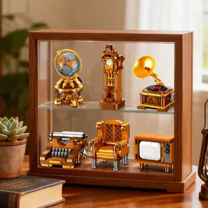 Classic Vintage Phonograph Clock Swing Typewriter Single Leather Sofa TV Globe Model Assembly, Decorative Gift for Women Friends Birthday, Collectible Room Decor