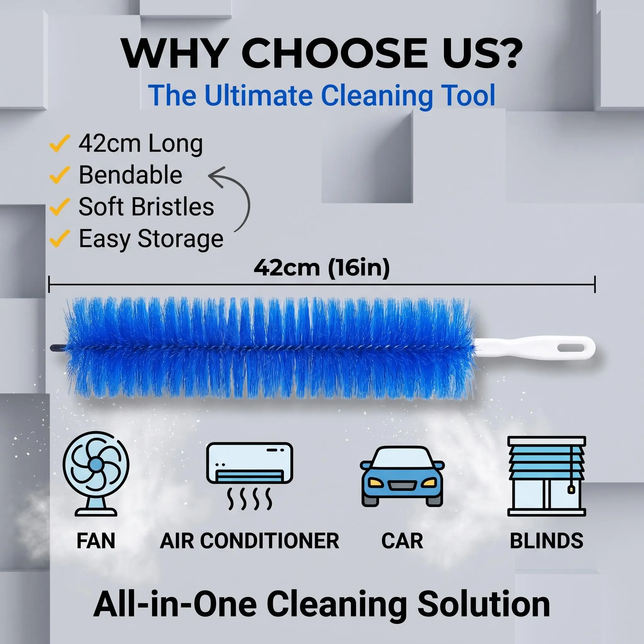 Flexible Bendable Fan Cleaner Duster Reusable Washable Cleaning Brush for Ceiling Fans Air Vents Blinds Car Vents and Hard to Reach Areas Soft Bristle Household Dusting Tool for Home Cleaning dust collector