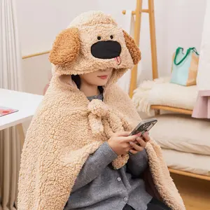 Puppy Wearable Hooded Blanket for Adults, Fluffy Super Soft Shaggy Faux Fur, Fuzzy Warm Cozy Plush Furry Fleece Blanket Throw, Dog Gifts for Teenagers