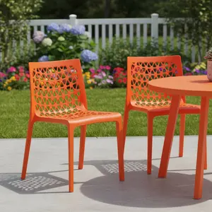 HomeRoots 565271 29.90 x 21.10 x 20.70 in. Orange Heavy Duty Plastic Outdoor Stacking Dining Chair - Set of 2
