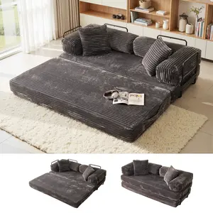 ALTRIGUS 4-in-1 Folding Convertible Floor Sofa Bed , Oversized Boneless Couch Fold Out Sofabed with Fixed-Shape Frame, Corduroy Futon Loveseat Couch Mattress Daybed for Living Room Bedroom Lounge