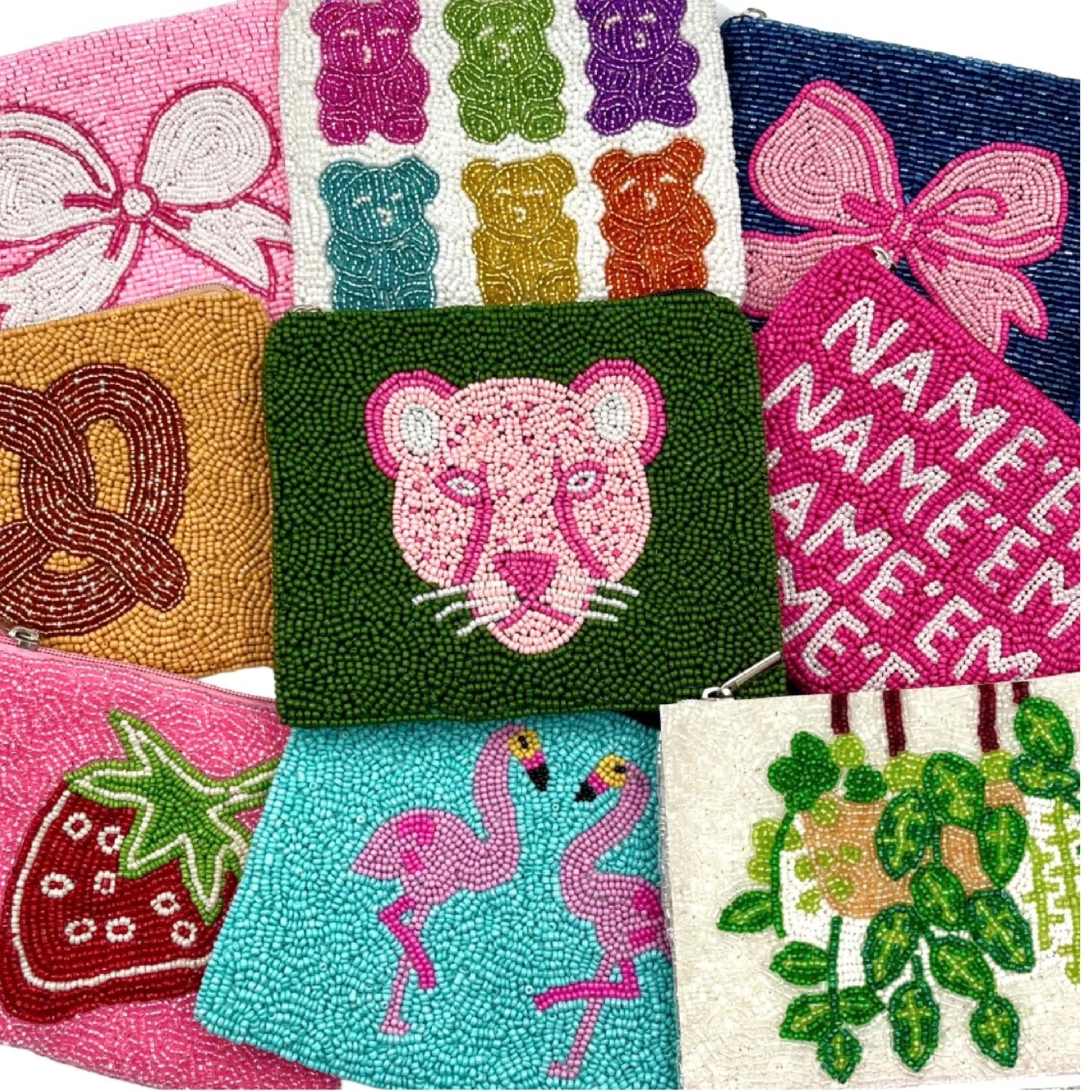 Preppy Beaded Coin Purse | Small Zip Money Bag & Coin Pouch Wallet, Bachelorette Gift