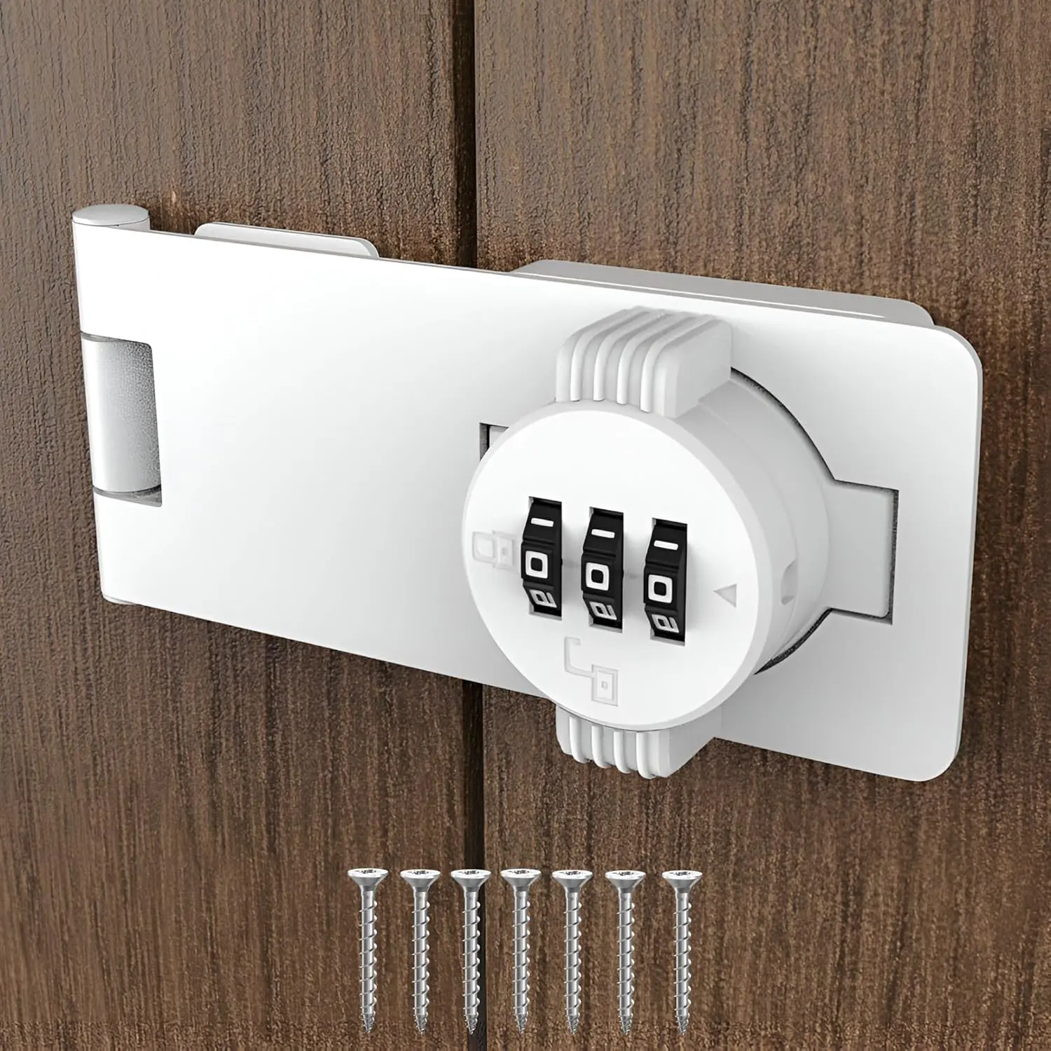 Keyless Combination Lock - 3-Digit Combination Lock for Doors - Twist Knob Hasp Latch Lock with Password Code - Zinc Alloy Door Latch for Kitchen Drawers, Cabinets, Cupboard (White)