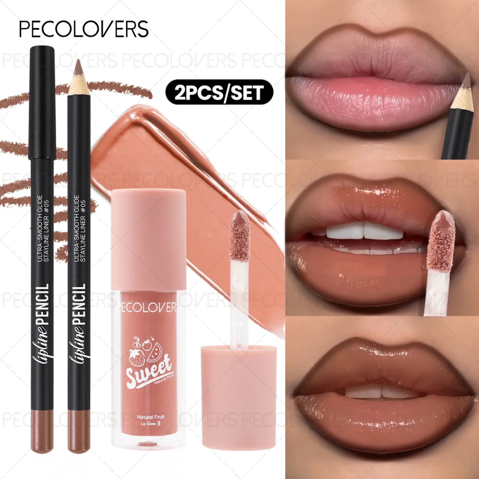 2pcs/Set Velvet Texture Lip Makeup Set | Lip Makeup Kit Lip Liner + Lip Glaze Lipgloss Matte Long-Lasting Waterproof Effect, Red and Brown Combination, Moisturizing, Hydrating and Natural Lip Makeup for All Skin Types