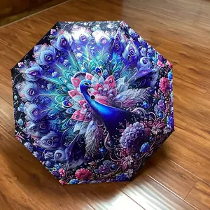 Elegant Umbrella Design with Peacock Flower Pattern, Compact & Stylish Rain Protection Accessory, Perfect for Daily Use Outdoor Activities