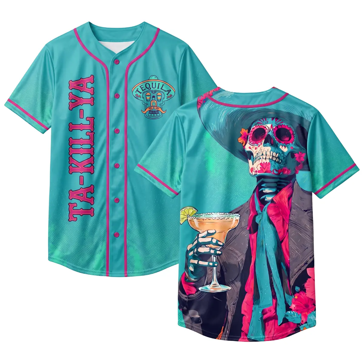 Ta-Kill-Ya Tequila Baseball Jersey, Funny Skeleton Margarita Day of the Dead Shirt, Mexican Fiesta Party Cinco de Mayo Unisex Gift