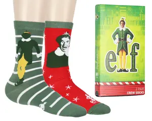 Elf Women's Socks Buddy The Elf Socks Santa's Coming VHS Replica Case 2-Pair Mid Calf Novelty Holiday Crew Socks