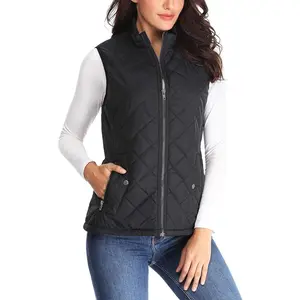 Women Lightweight Quilted Padded Vest Stand Collar Zip Up Front Gilet Quilted