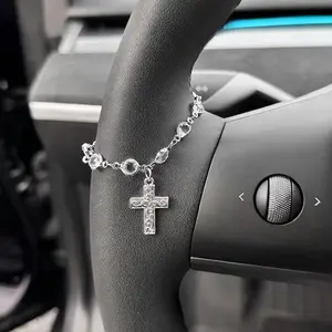 1pc, Sparkling Rhinestone Cross Steering Wheel Hanging Chain, Exquisite And Compact Workmanship, Ladies' Car Interior Decoration，Birthday gifts, Home Decor, Gifts for Girlfriends, Gifts for Family