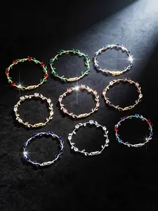 Boho Charm Bangle, 18k Gold Plated Copper Bracelet with Colorful Zircon Stones, Spring Easter Lily Design, Summer Beach Jewelry Gift