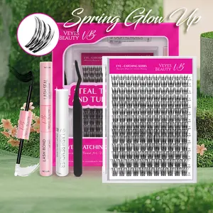 VEYESBEAUTY VB-Flutter Cluster Lashes 100% Handcrafted Ultra-thin Extremely Fine Invisible Band False Eyelash Wispy Faux Mink Lash Mixed Length DIY Eyelash Extension for Self Makeup Cosmetic Application at Home