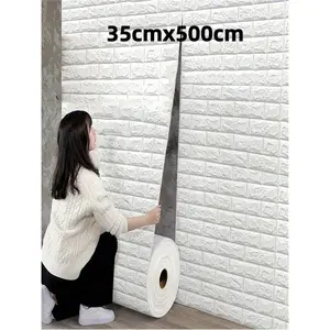 35cmx500cm 3D Brick Peel and Stick Wallpaper, Self-Adhesive Waterproof Foam Wall Sticker, White Textured Wall Covering for Living Room, Bedroom & Home Decoration