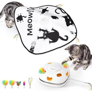 Toys for Indoor Cats, 4 in 1 Interactive Automatic Kitten Adult   Whack a Mole,  and Seek, Moving Magic Wand & Chase Teaser, Rechargeable /Timer Motion& Night DND Mode