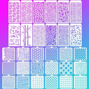 30 count Abstract Layering Stencils for Painting,  Mixed Media Stencils with Geometric Crackle Bubble Camo Splatter Tree Leaf Patterns, DIY Craft Templates for Walls Canvas Cards  Art