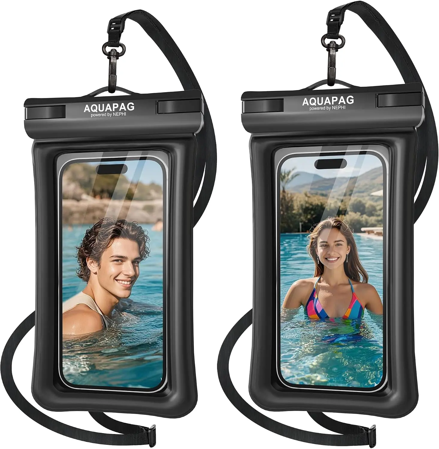 Floating Waterproof Phone Pouch [Up to 8.5''] - 2 Pack IPX8 Double Space Waterproof Phone Case with Adjustable Lanyard for iPhone 17 16 15 14 13 12 11Pro Max, Phone Dry Bags for Vacation Beach Pool Kayak Cruise Travel Essentials