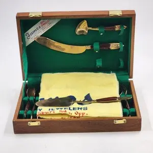Dessert Flatware Set Nickel Bronze & Teakwood James Thailand 19 Pc Broken Server