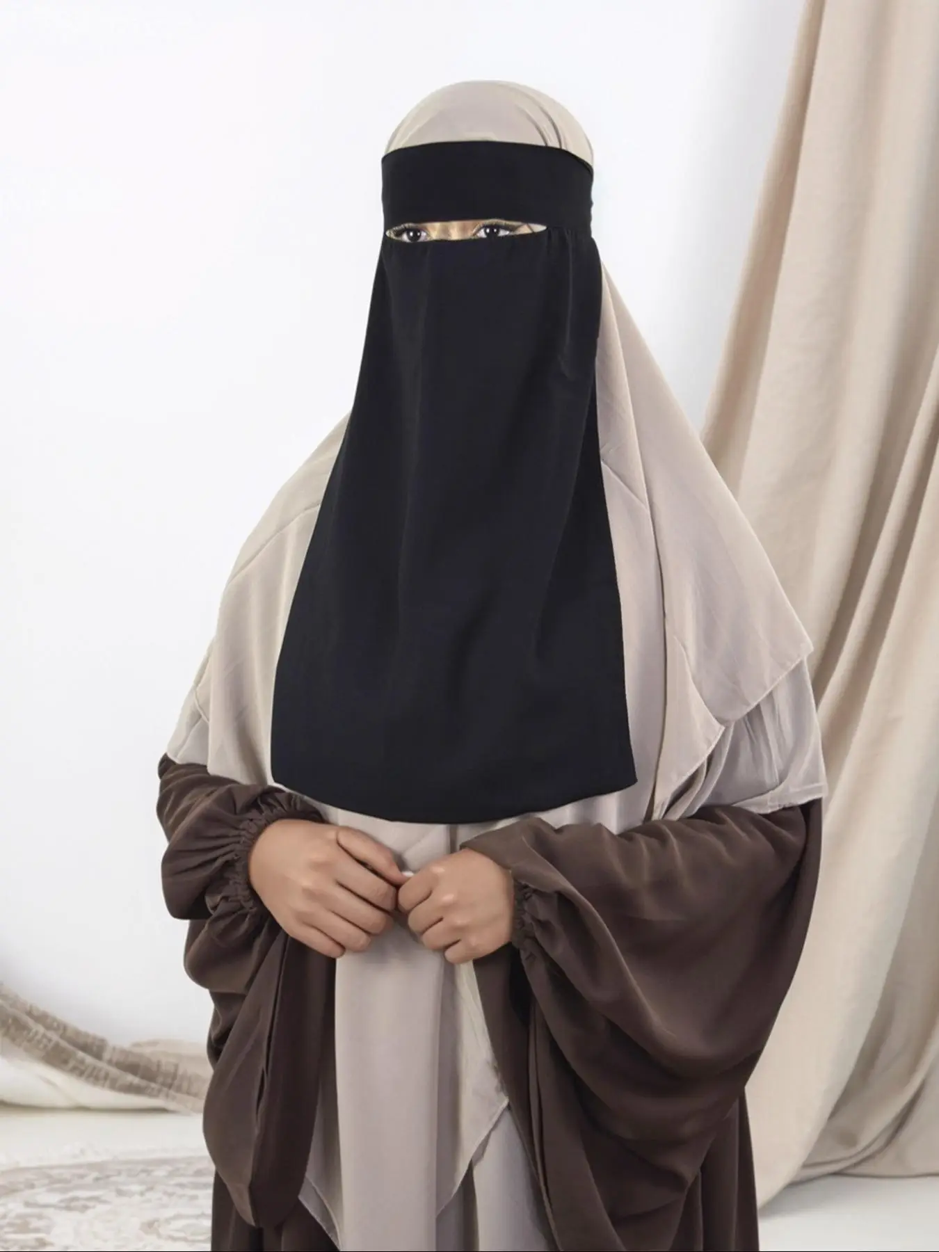 Women's Solid Color Instant Hijab, Modest Breathable Comfortable Face Covering Niqab for Daily Wear, Fashion Muslim Clothing for All Seasons