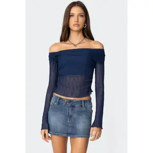 Drawstring Fold Over Sheer Top Drawstring Fold Over Sheer Top