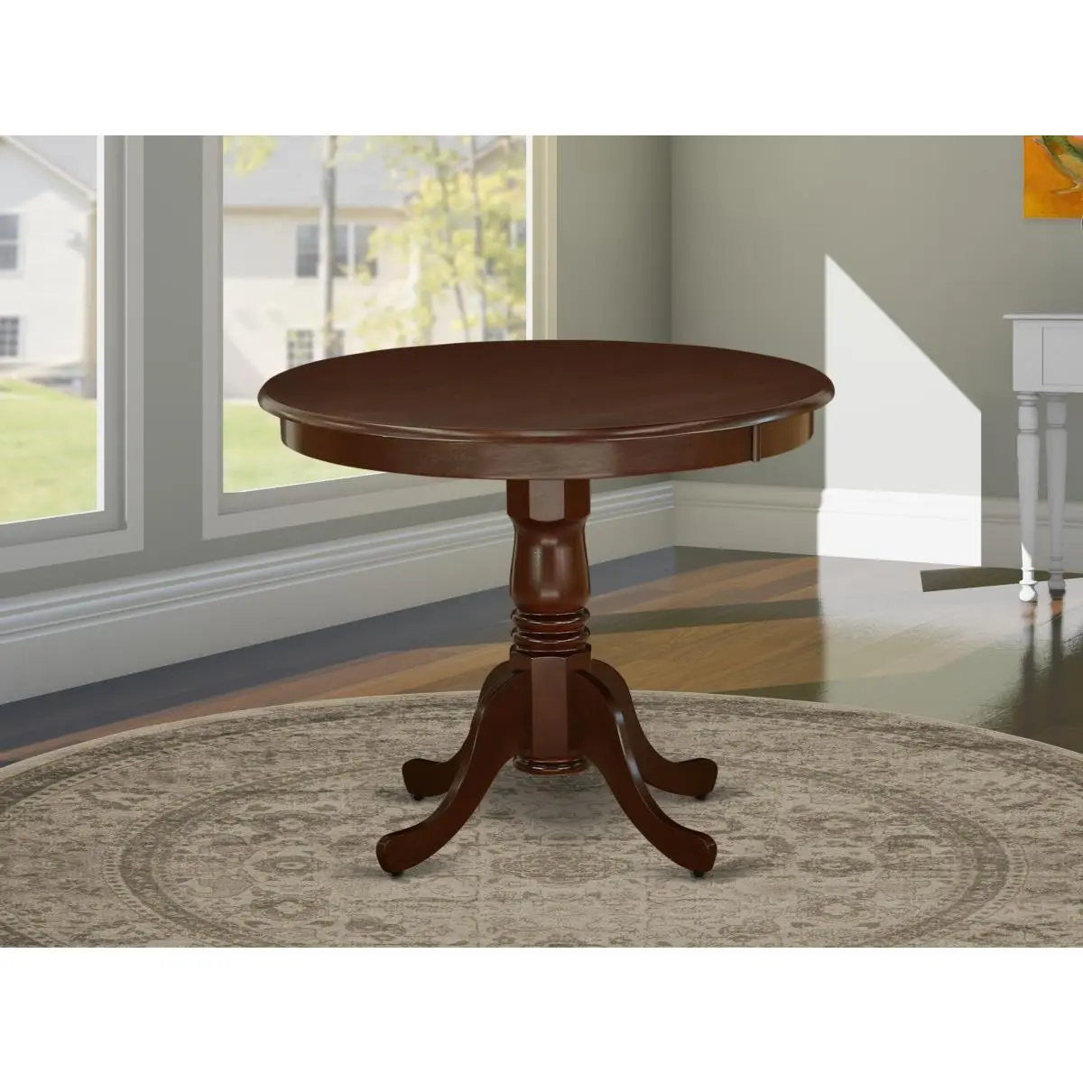 East West Furniture 36 in., Antique Mahogany, Round Wood Dining Table - Indoor Home Dining Room Furniture Piece