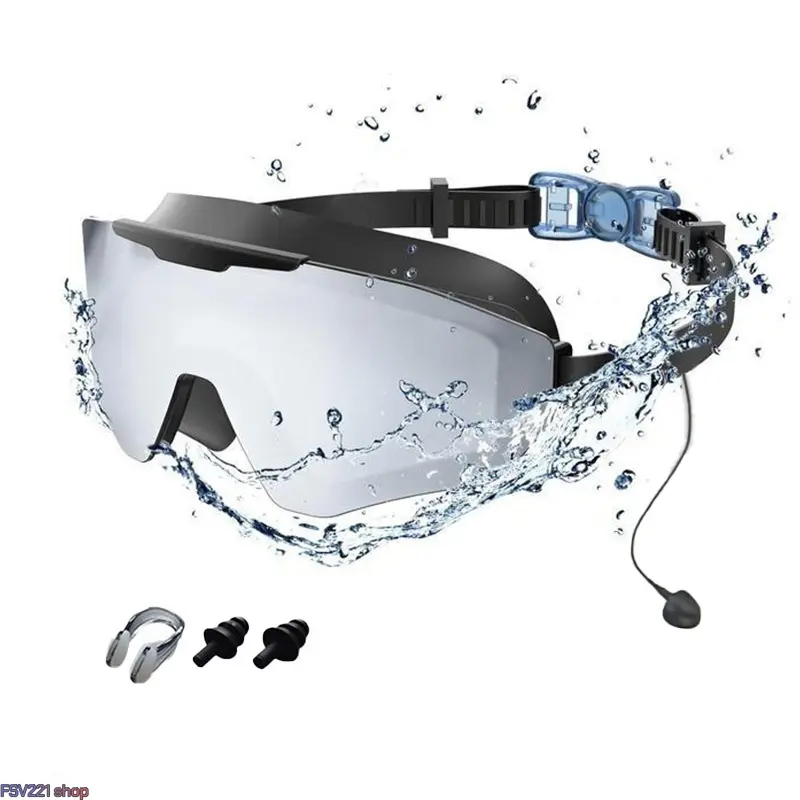 Adults' Panoramic Lens Swimmingglasses - Fog-Free Silicone Sealed Leakproof Goggles with Built-in Earbuds, Nose Clip, UV Protective Goggles for Lap Swimming, Beach Use