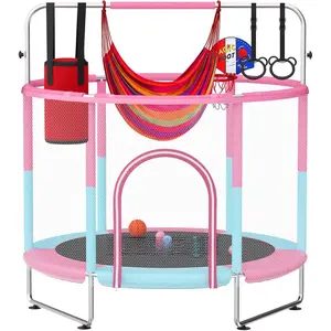 55IN 6FT Toddler Trampoline for Kids Indoor Outdoor Play for Kids Trampoline Basketball Hoop Attachment with Enclosure Net Easy to Assemble