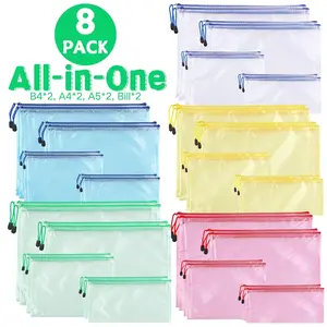 8-Pack Zipper Mesh File Bags, B4/A4/A5/Bill in 4 Sizes, Durable Storage Pouches with Zipper Closure, Large Capacity for Office, Travel And Craft, Multi-Functional Storage, Document, Back to School Stationery Set, All-in-one, Document/File Organizer Bags
