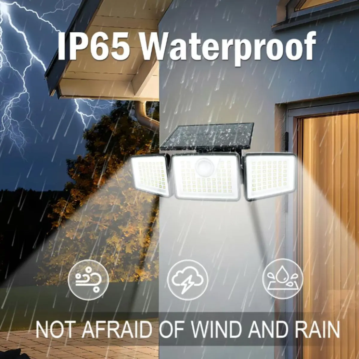 Solar Outdoor Lights 2500LM 210LED Security Lights,3 Heads Dimmable SpotLights with 3 Modes,IP65 Waterproof,Suitable for Yard, Garage, Porch, Pool,Garden,Barn,Patio,Mother's Day gift