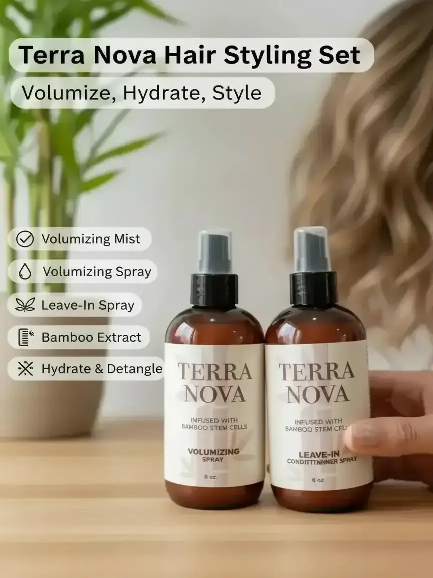Terra Nova Hair Styling Bundle  - Volumizing Mist & Leave-In Spray with Bamboo Extract to Add Body, Hydrate & Detangle Haircare Duo Frizz Free Hair