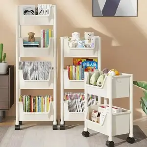 Multifunctional Trolley Bookshelf Mobile Storage Rack Kitchen Vegetable Rack Multi-Layer Kitchen Living Room Home Organizer