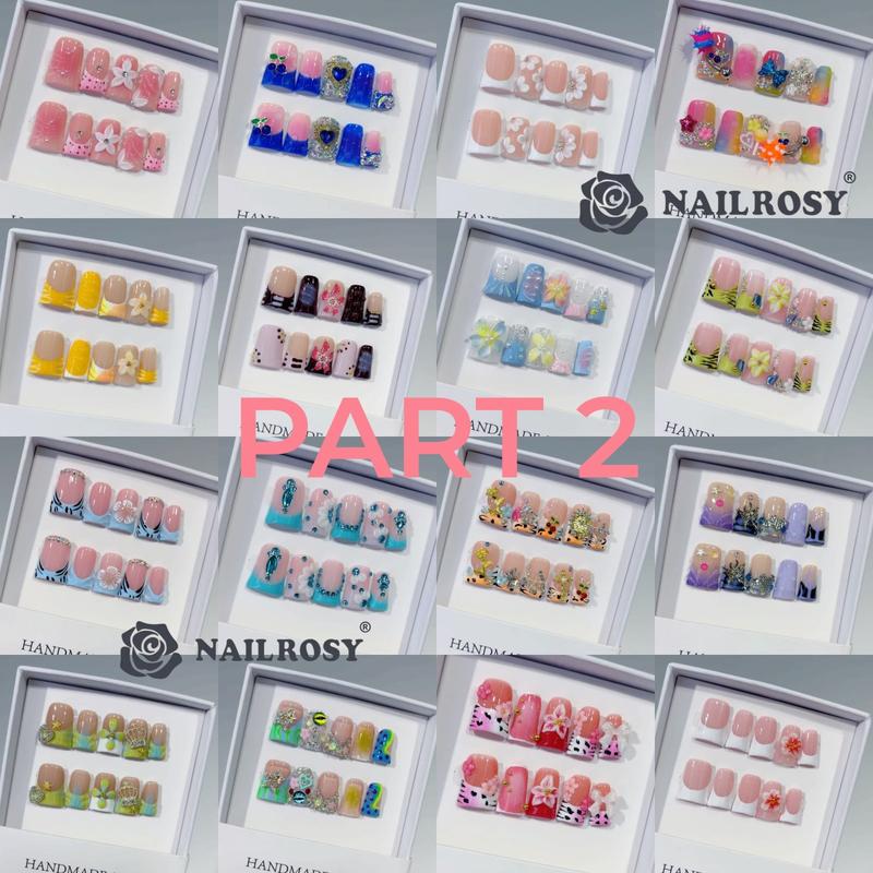 30pcs Mystery Box Handmade Press on Nails, 3D Floral Short Duck Nail Design with Shimmery Finish, Nail Kit Set Perfect for Weddings and Parties