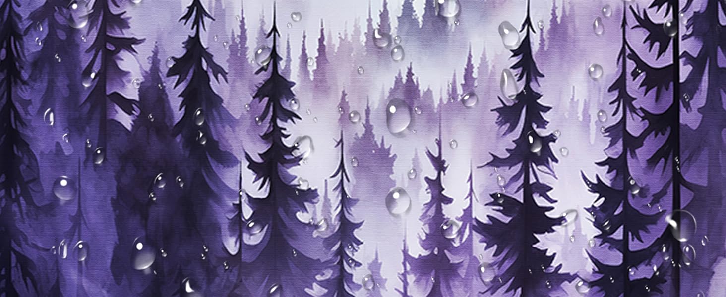 Forest Shower with Snap in Liner, Nature Mountain No Hook Layer Shower and Liner Set, Ringless with Window Waterproof Cloth, 71" W x 74" L, Purple