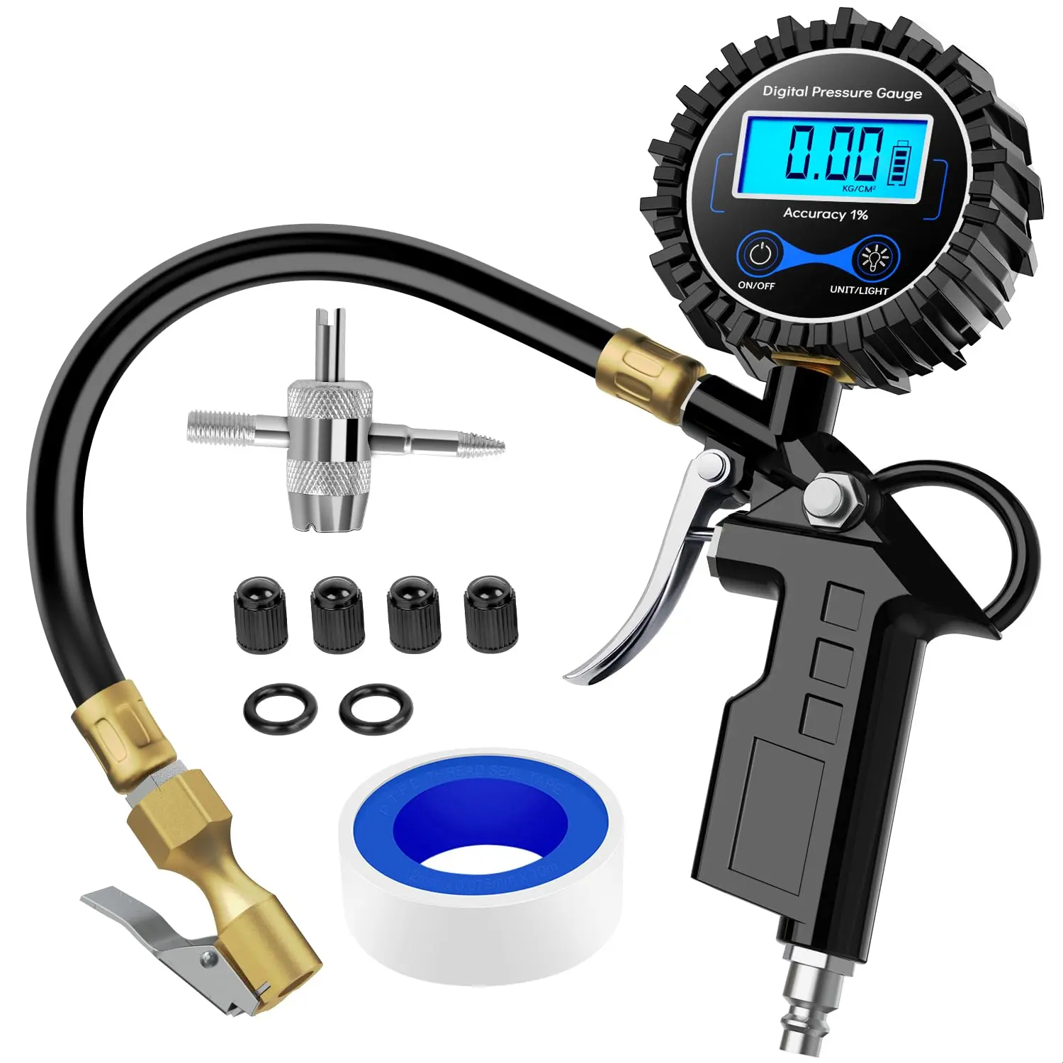 Nilight Digital Car Tire Inflator with Pressure Gauge - 250 PSI Heavy Duty Tool, 0.1 Display Resolution, Rubber Hose, Quick Connect Coupler, Air Chuck, for Automotive Maintenance & Repair