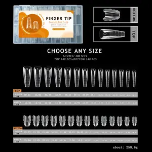140pcs new butterfly edge nail tips in 14 sizes, nail practice nail pieces, crystal nail molds, sandwich nail molds, nail tools, Nail Accessories, Nail Art Kits