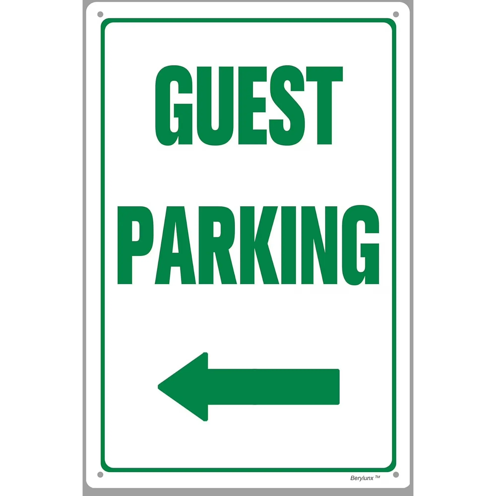 Guest Parking Metal Sign with Left Arrow, Rust-Free Aluminum, UV Protected, Weatherproof, 8" x 12", Green and White