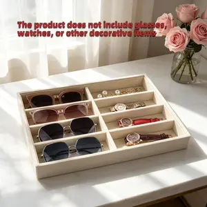 Multi-Compartment Sunglasses Storage Box, 8-Grid Dustproof Display Case, Home Organizer for Watches and Keys, Soft Fabric Lining, Home Jewelry Organizer