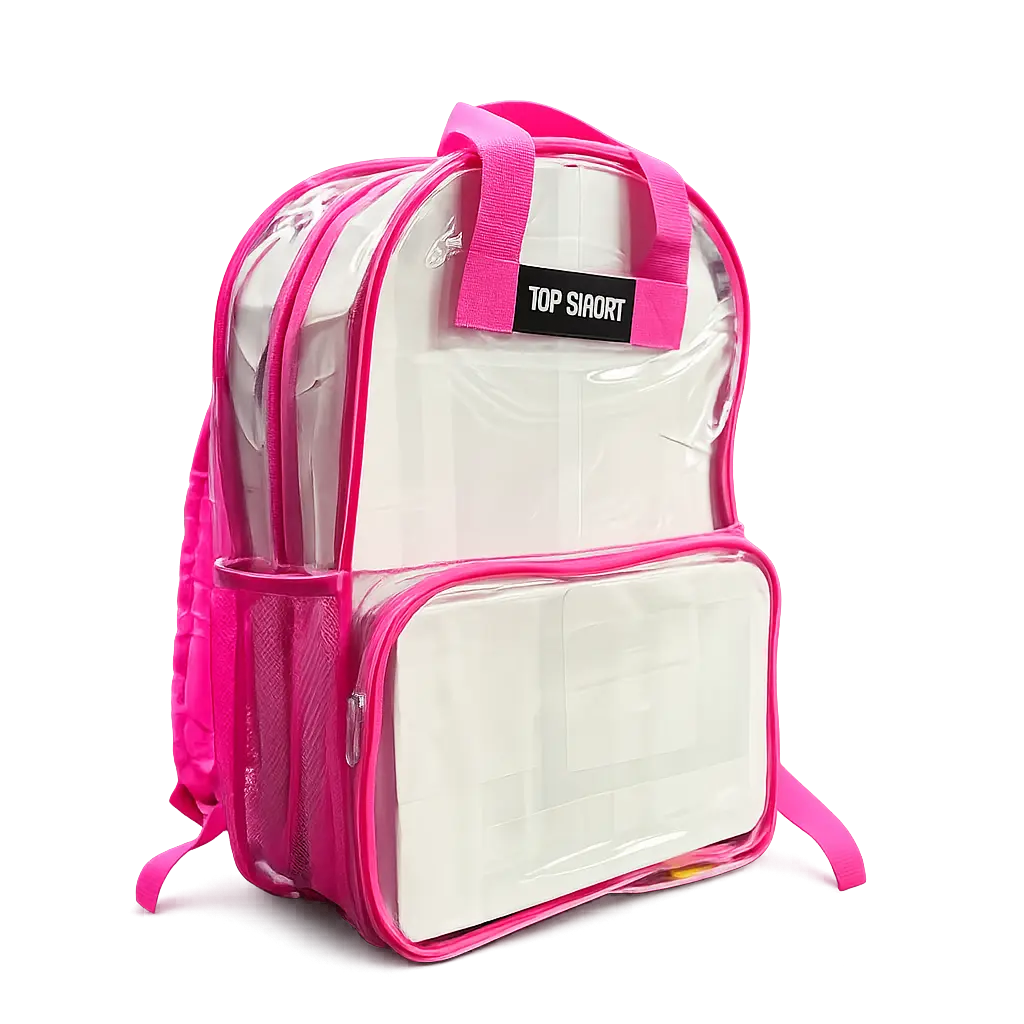 Hot Pink 16" Clear Backpack with Front Pocket – Stylish & Durable School Bag