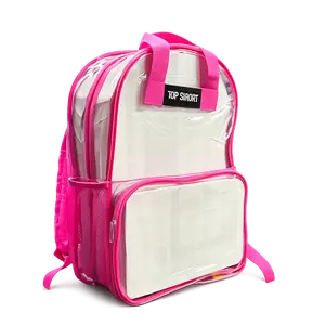 Hot Pink 16" Clear Backpack with Front Pocket – Stylish & Durable School Bag