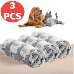 3Pcs Puppy Blankets Super Soft Warm Sleep Mat Grey Cute Fluffy Fleece Pet Flannel Throw Dog Blankets for Small Dogs Cats - Small (23"x16") - Home Improvement.