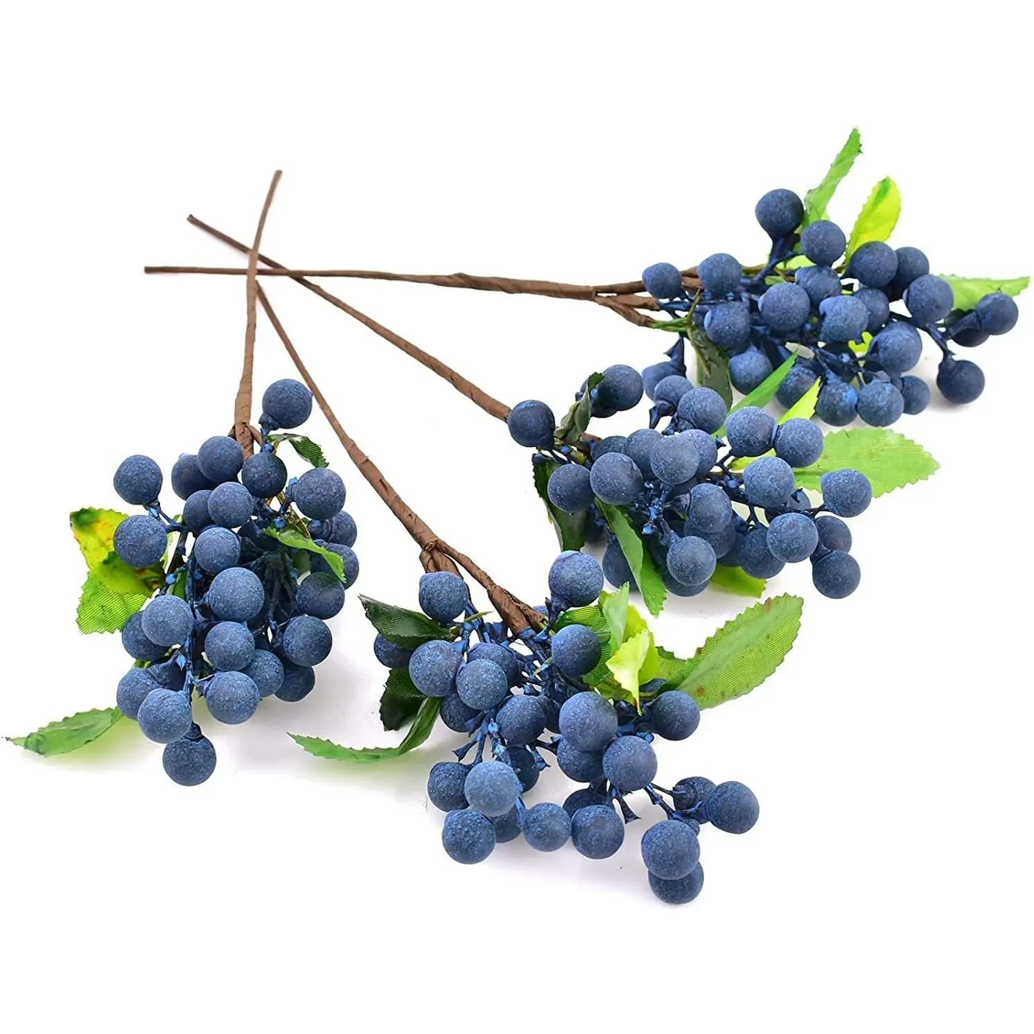 4pcs Synthetic Clustered Blueberries with Stems, Lifelike Artificial Decorative Fruits for Christmas DIY Bouquets, Home Decor Ornaments