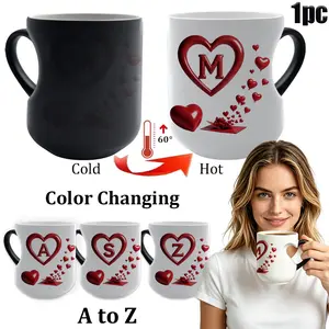 💌💕Find Your Perfect Initial! 11oz Heat Sensitive Color Changing Reusable Mug Letter A-Z Initial Heart Design with Heart-Shaped Handle, Magic Thermosensitive Ceramic Coffee Cup, Perfect Gift for Birthday, Mother's Day, Thanksgiving, Christmas
