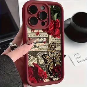 StairVintage American Newspaper Rose Case for iPhone 17 Pro Max 16 16e 15 14 Plus 13 12 Mini 11 Air X XS Pattern Soft TPU Rubber Camera Protection Rugged Mobile Phone Cover Gift 2D printing