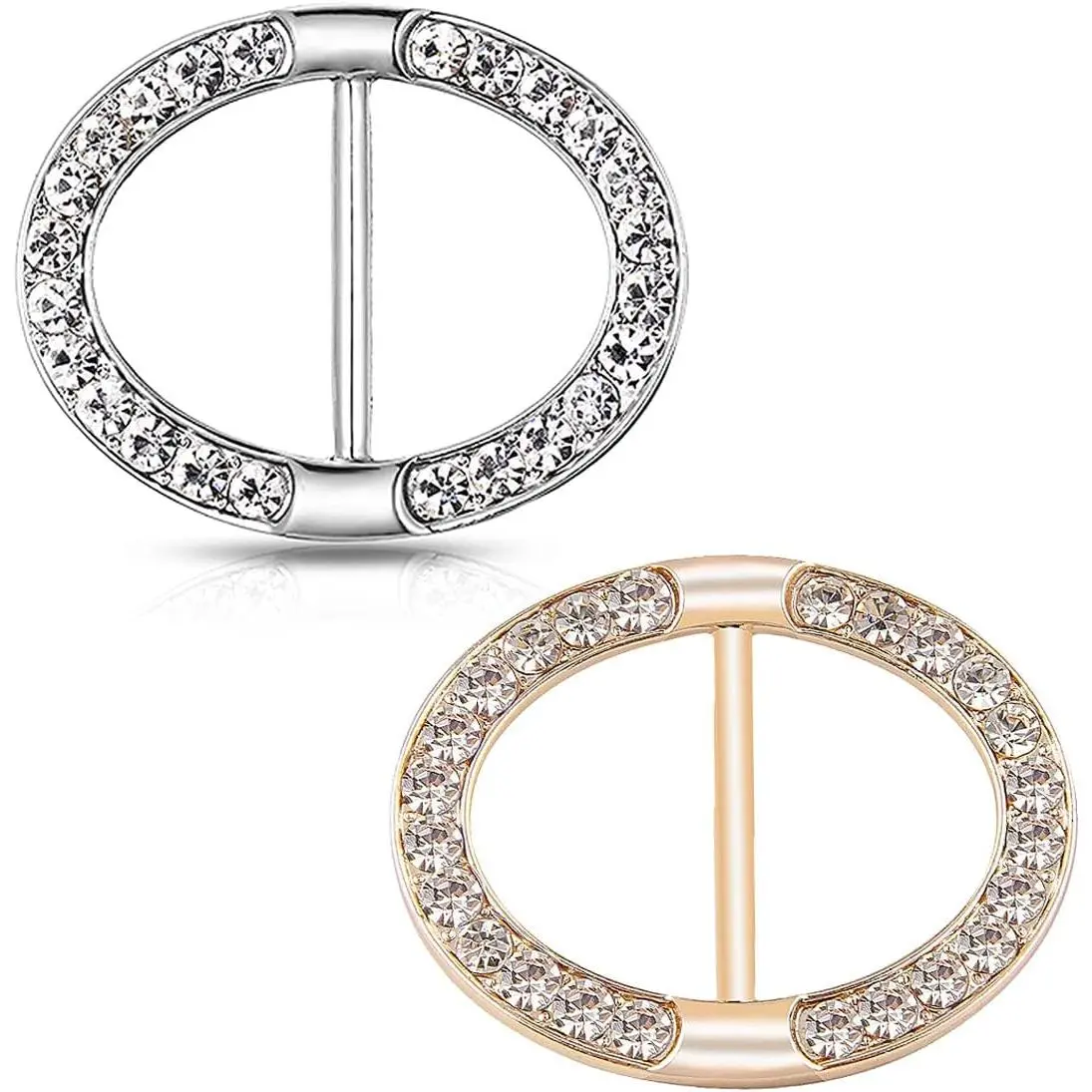 Women's Elegant Rhinestone Oval Scarf Clip, 2-Count Modern Jewellery Buckle Set for T-Shirts and Neckerchiefs, Two Pieces