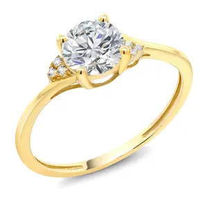 Gem Stone King 10K Yellow Gold Lab Grown Diamond Engagement Ring For Women | 0.80 Cttw | Round 6MM | Gemstone April Birthstone | DEF Color | VVS-VS Clarity