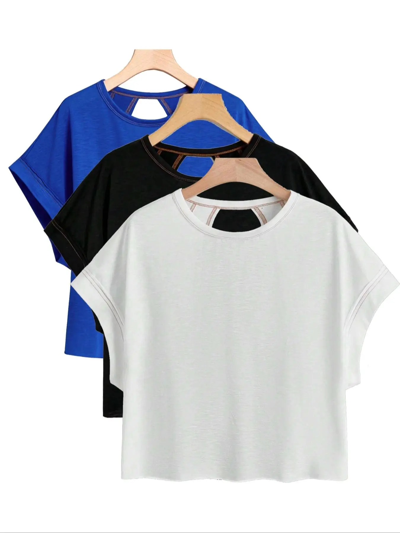 Women's Basic Minimalist Solid Color Round Neck Batwing Sleeve Tee, Casual Loose Short Sleeve T-shirt for Summer, Ladies Clothes for Daily Wear