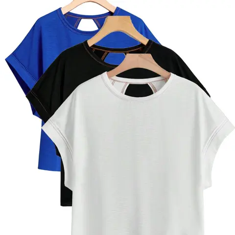 Women's Basic Minimalist Solid Color Round Neck Batwing Sleeve Tee, Casual Loose Short Sleeve T-shirt for Summer, Ladies Clothes for Daily Wear, Tops
